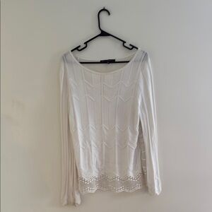 White House Black Market Cream Ribbed Embellished Blouse